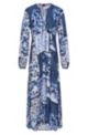 Vestito a maniche lunghe in tessuto stampato effetto foulard, Blu a motivi