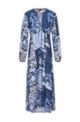 스카프 프린트 패브릭 롱 슬리브 드레스, 블루 패턴