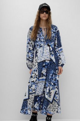 HUGO - Langarm-Kleid mit Schal-Print