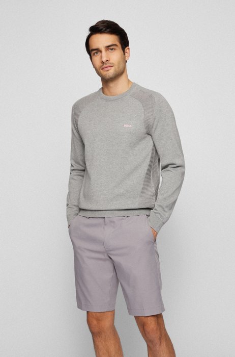 Organic-cotton sweater with two-tone stripes, Light Grey