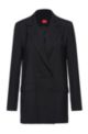 Longline double-breasted regular-fit jacket in stretch wool, Black