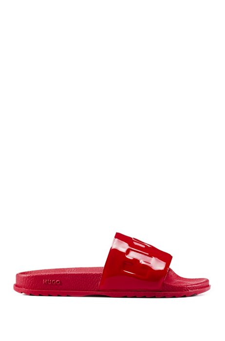 In Italien gefertigte Slides mit Logo am Lack-Riemen, Rot