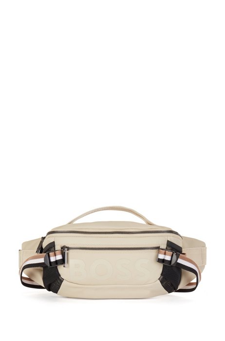 Recycled-material belt bag with logo and signature webbing, Light Beige
