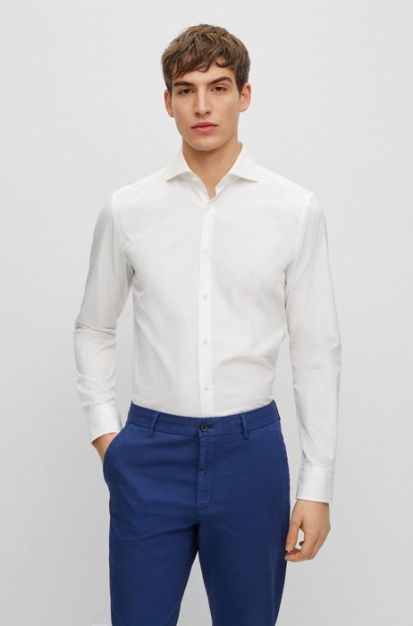 Slim-Fit Hemd aus italienischer Baumwoll-Popeline, Weiß