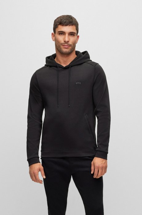 Organic-cotton hoodie with curved logo, Black