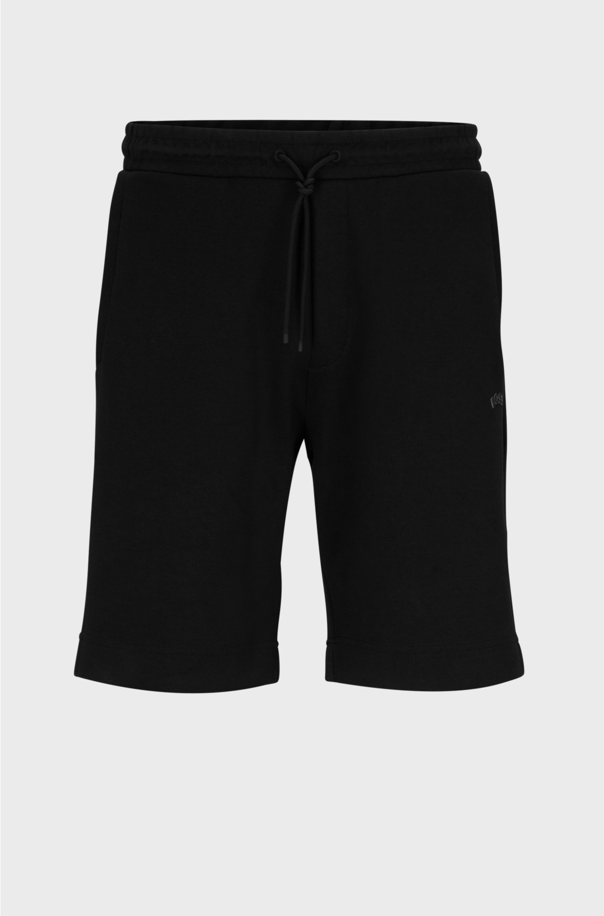 Mixed-material regular-fit shorts with curved logo , Black