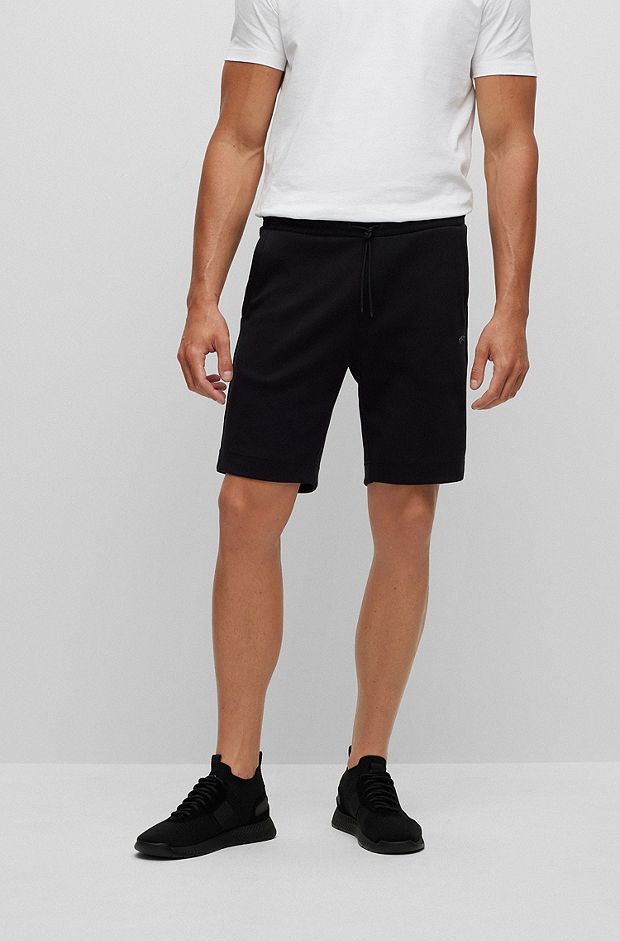 Regular-Fit Shorts aus verschiedenen Materialien mit geschwungenem Logo , Schwarz
