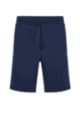 Mixed-material regular-fit shorts with curved logo, Dark Blue