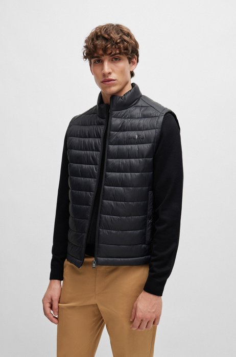 Packable down gilet with tonal logo, Black