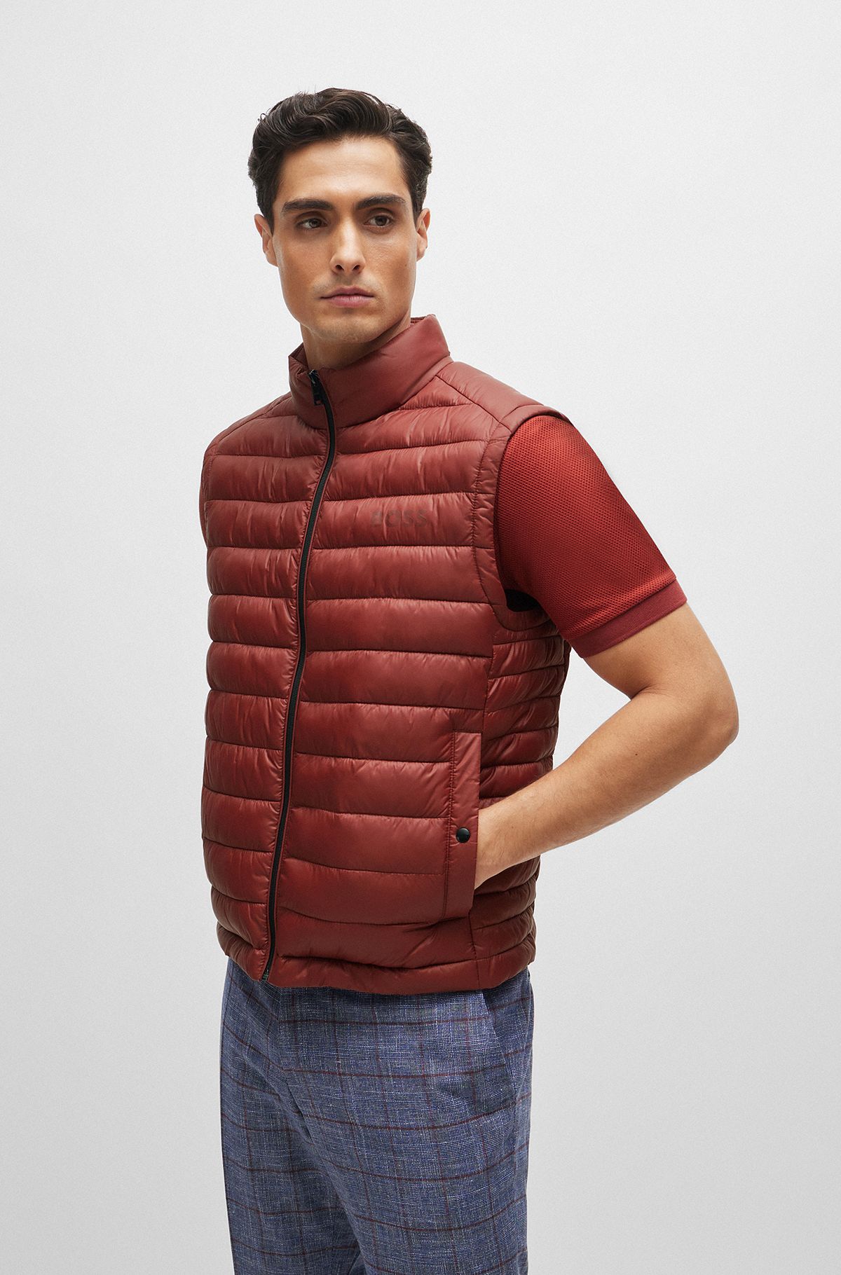 Packable gilet with tonal logo, Brown