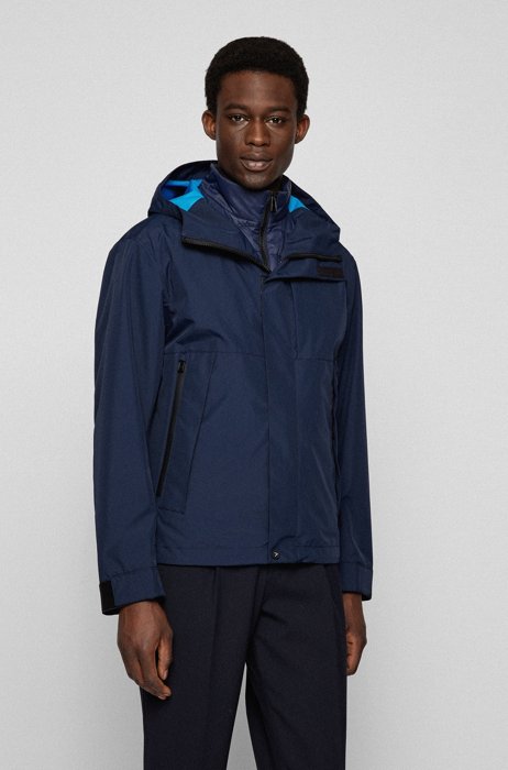 Water-repellent hooded jacket with detachable vest, Dark Blue