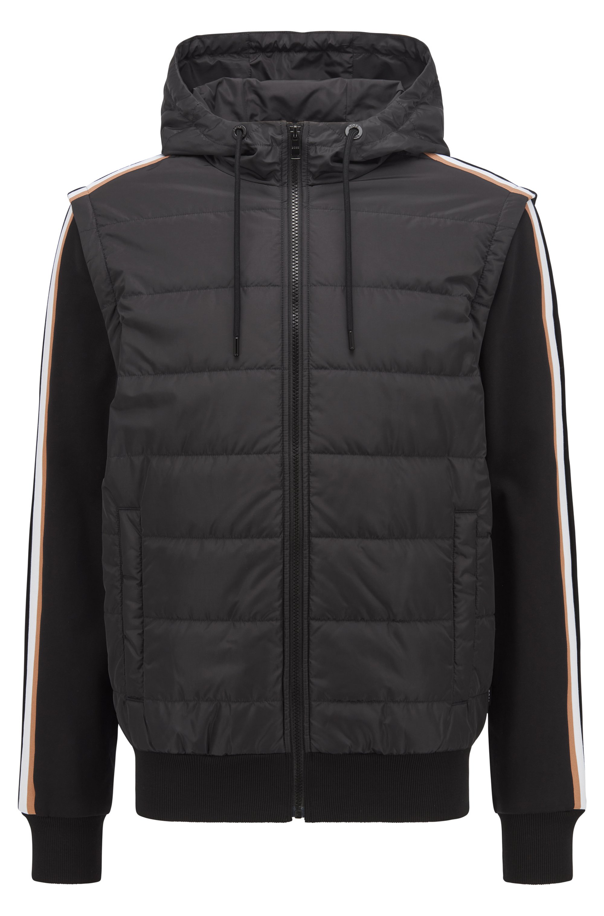 Hybrid jacket with signature stripe and detachable sleeves, Black