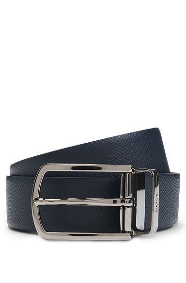 Reversible Italian-leather belt with quick-release buckle, Dark Blue