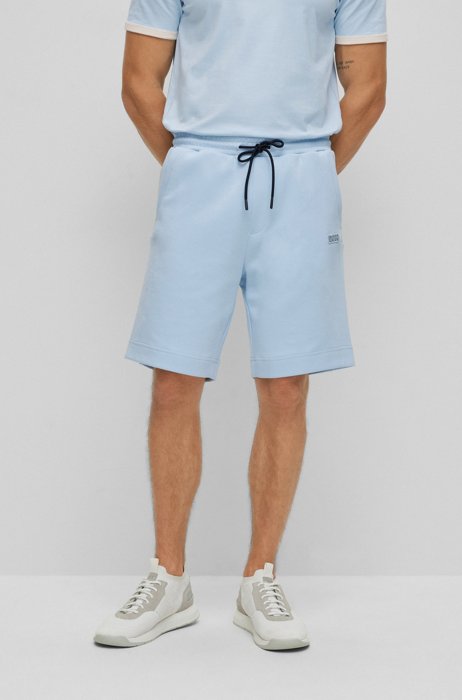 Cotton-blend regular-fit shorts with multicoloured logo, Light Blue