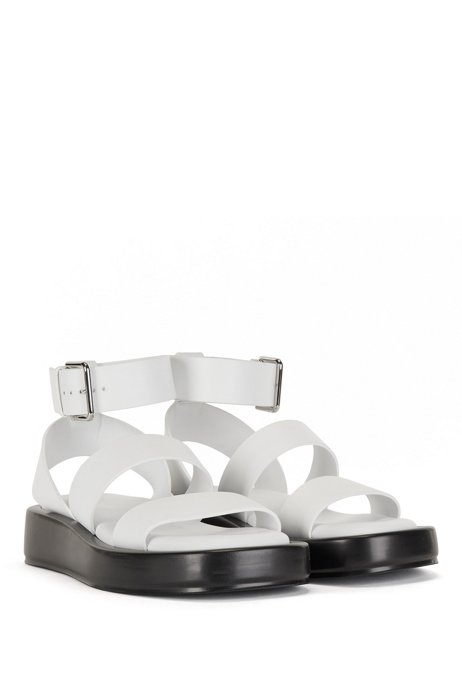 Sandales à plateforme en cuir italien, Blanc