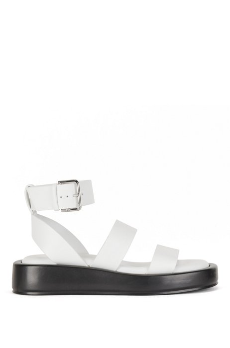 Italian-leather sandals with platform sole, White