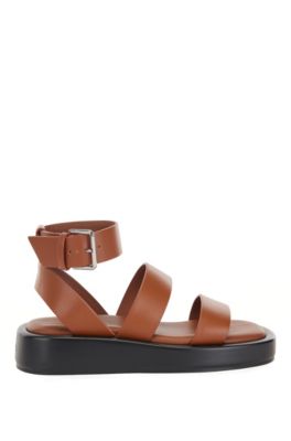 platform leather sandals black