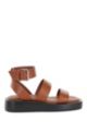Italian-leather sandals with platform sole, Brown