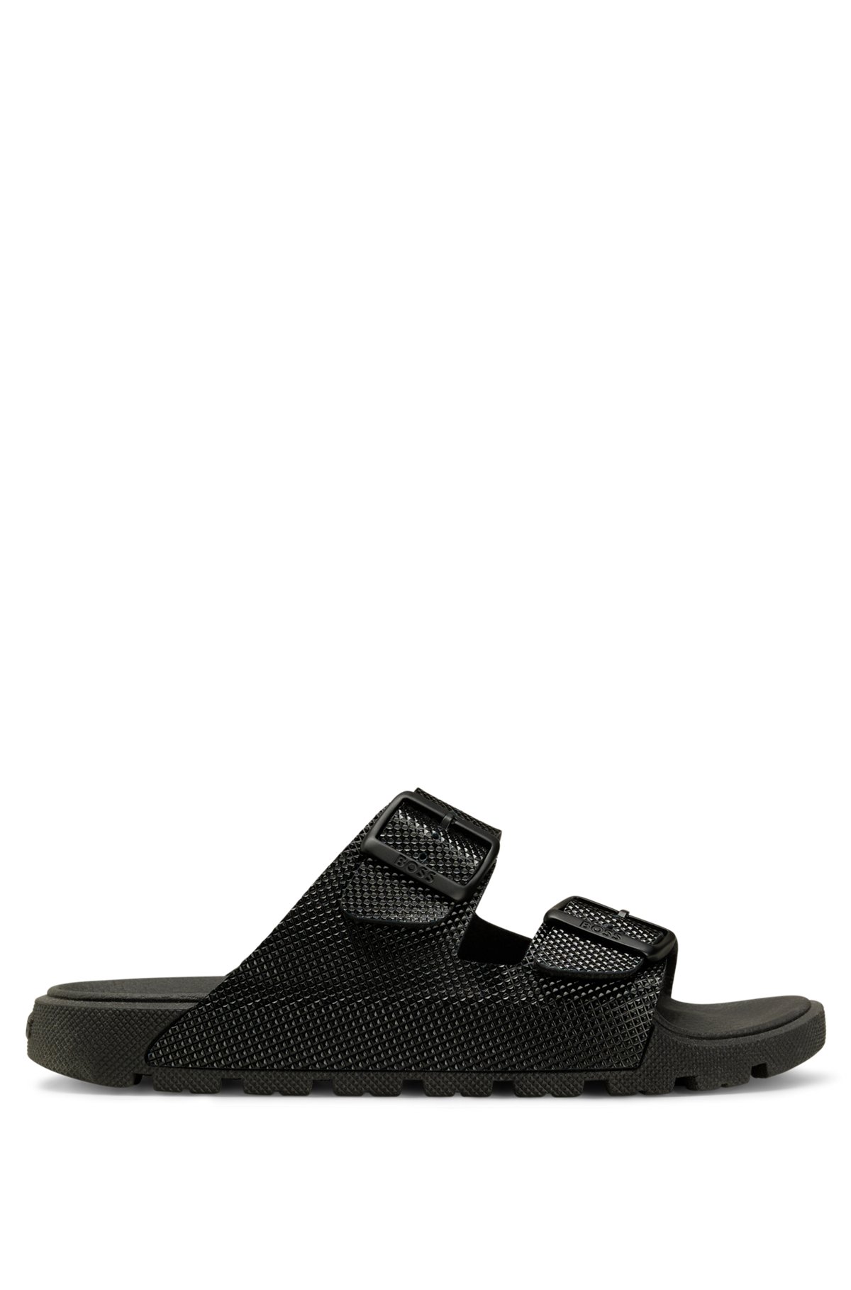 Sandals with structured double straps, Black