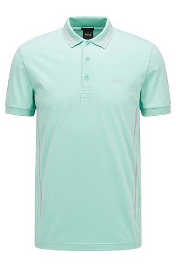 BOSS 博斯装饰性反光条设计弹力棉质 Polo 衫,  332_Light/Pastel Green