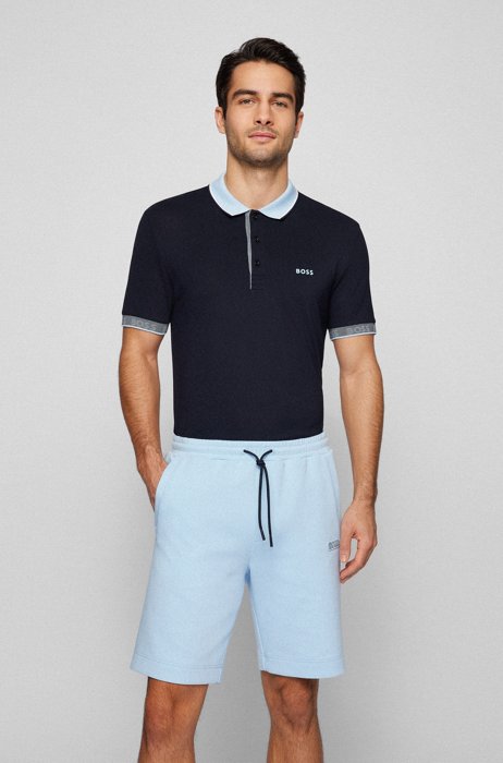 Slim-fit polo shirt with logo details, Dark Blue