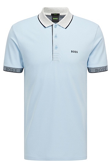 BOSS 博斯徽标细节装饰修身版 Polo 衫,  453_Light/Pastel Blue