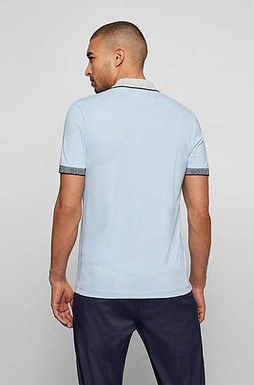 BOSS 博斯徽标细节装饰修身版 Polo 衫,  453_Light/Pastel Blue