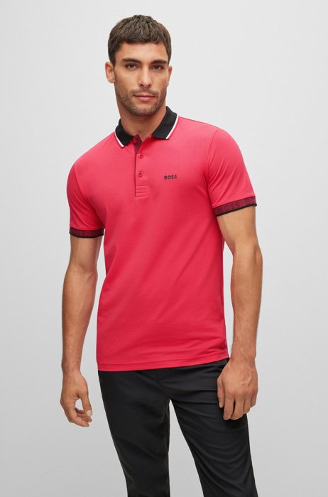 Slim-fit polo shirt with logo details, Pink