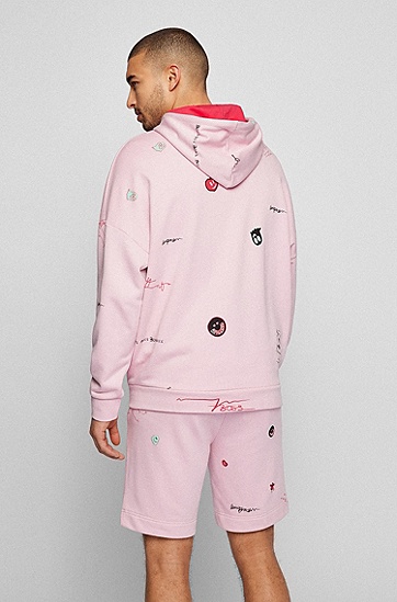 印花和贴花装饰棉质混纺连帽衫,  683_Light/Pastel Pink