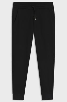 Cotton-terry tracksuit bottoms with printed logo, Black