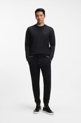 Cotton-terry tracksuit bottoms with printed logo, Black