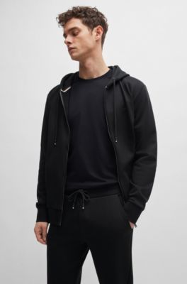 Cotton-terry tracksuit bottoms with printed logo, Black