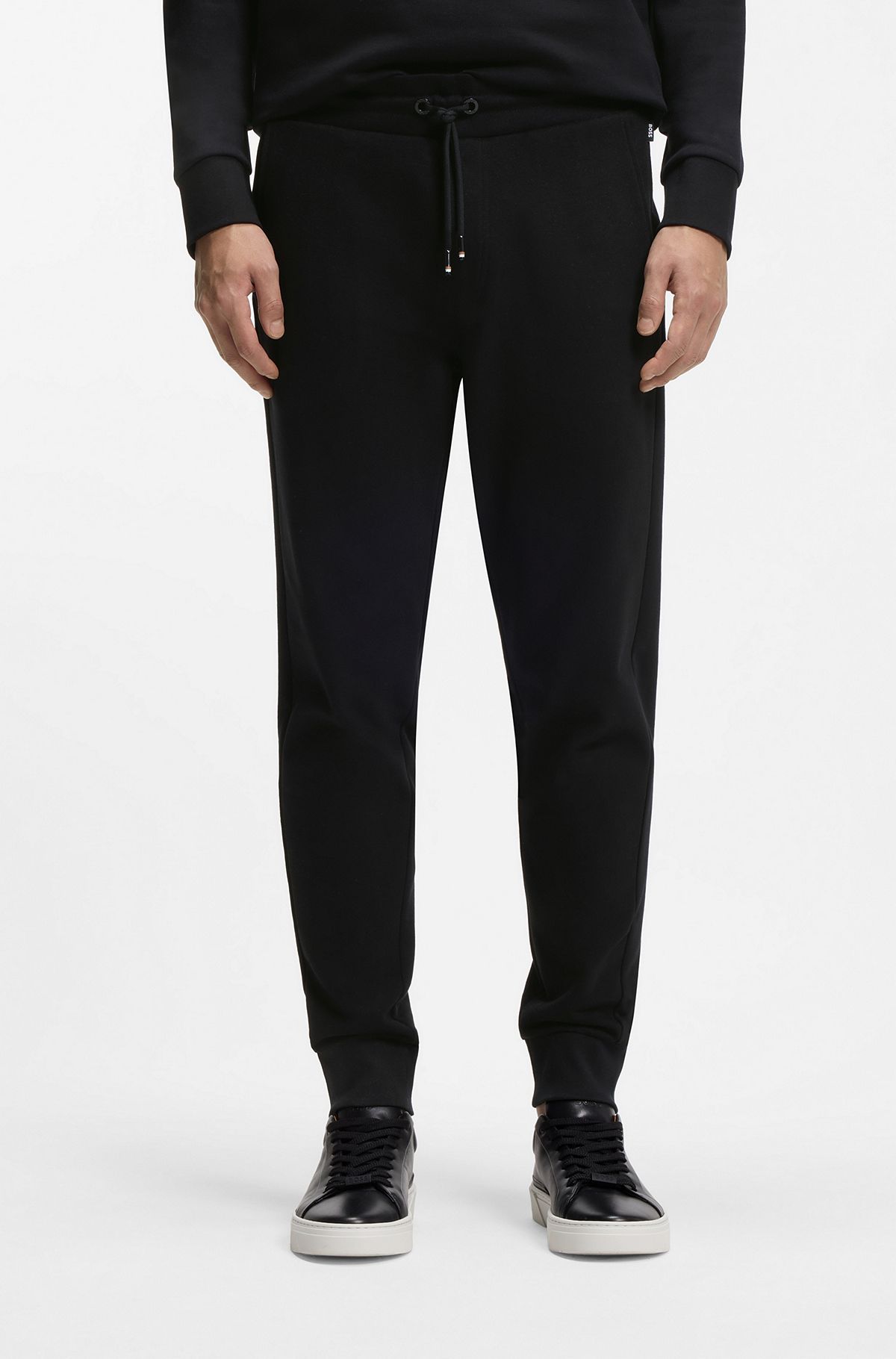 BOSS - Cotton-terry tracksuit bottoms with printed logo