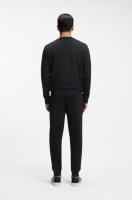 Cotton-terry tracksuit bottoms with printed logo, Black