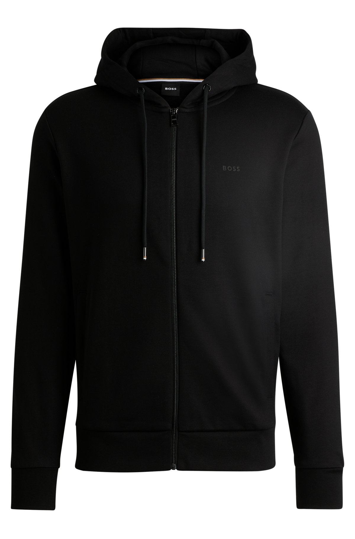Cotton-terry zip-up hoodie with printed logo, Black