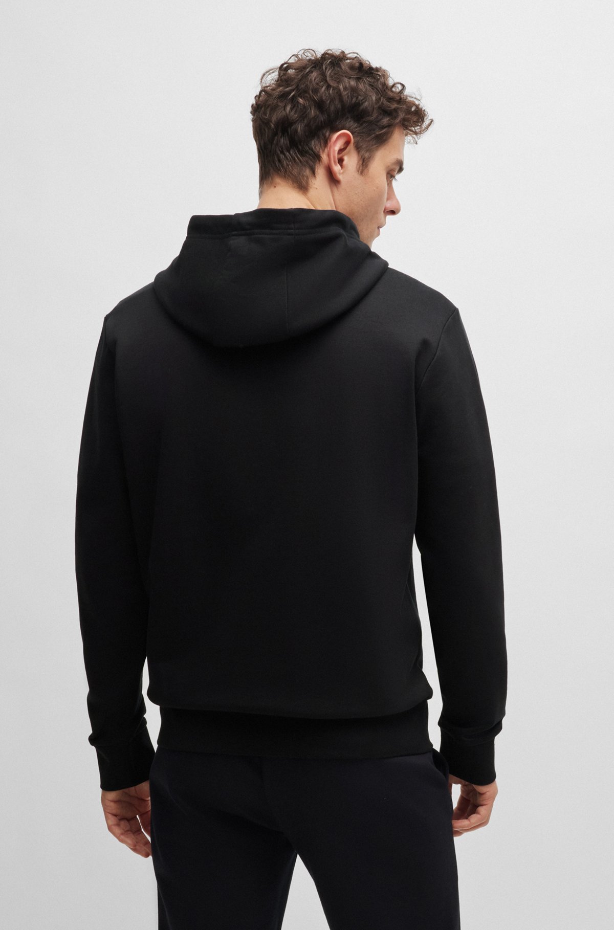 Cotton-terry zip-up hoodie with printed logo, Black