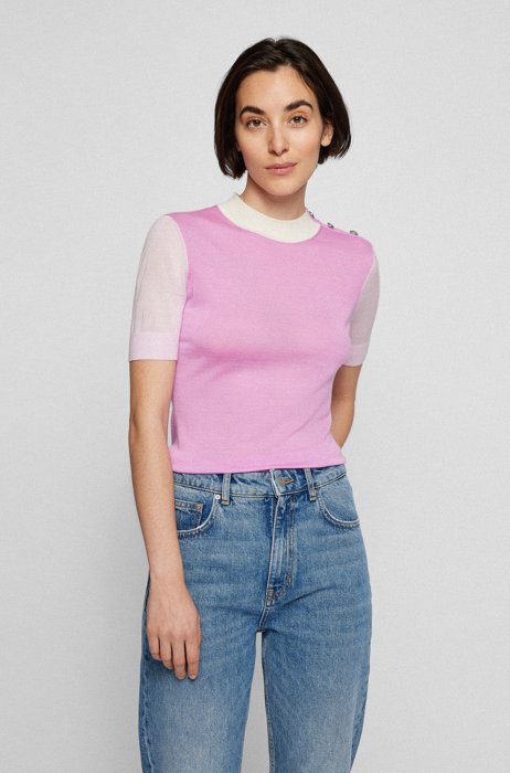Colour-blocked slim-fit sweater with hardware buttons, light pink