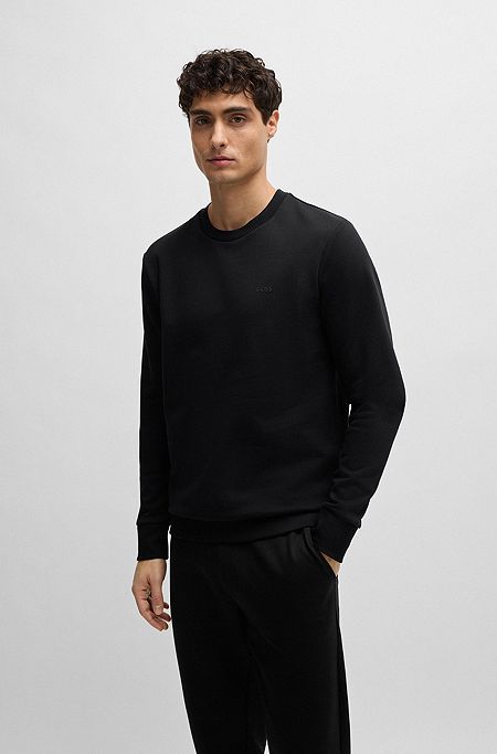 Cotton-terry sweatshirt with rubber-printed logo, Black