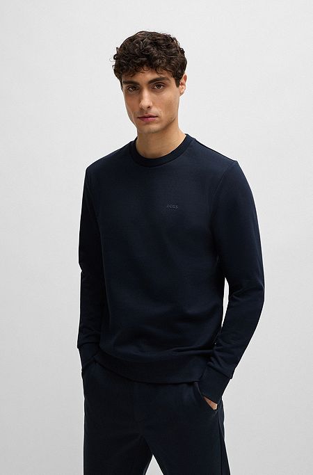 Cotton-terry sweatshirt with rubber-printed logo, Dark Blue