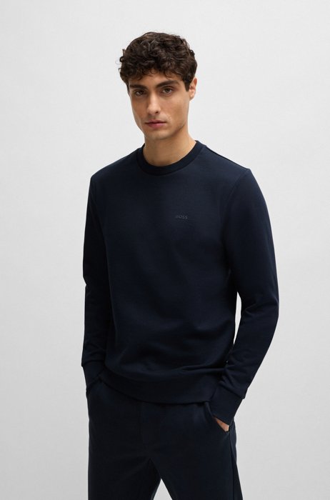 Organic-cotton sweatshirt with rubber-print logo, Dark Blue