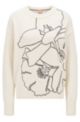 Cotton-silk sweater with abstract flower print, White