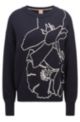 Pullover aus Baumwolle und Seide mit abstraktem Blumen-Print, Dunkelblau