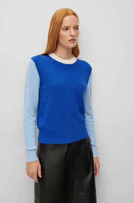 Cotton-silk sweater with logo buttons, Dark Blue/Light Blue