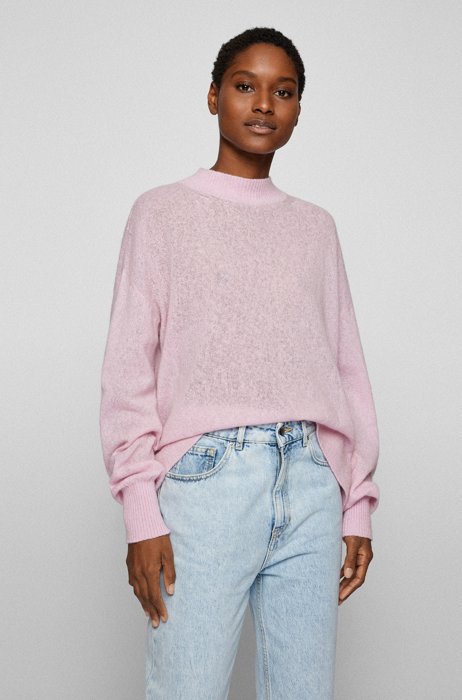 Relaxed-fit sweater with high neckline, light pink