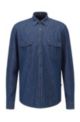 Regular-fit denim shirt with patch pockets, Dark Blue