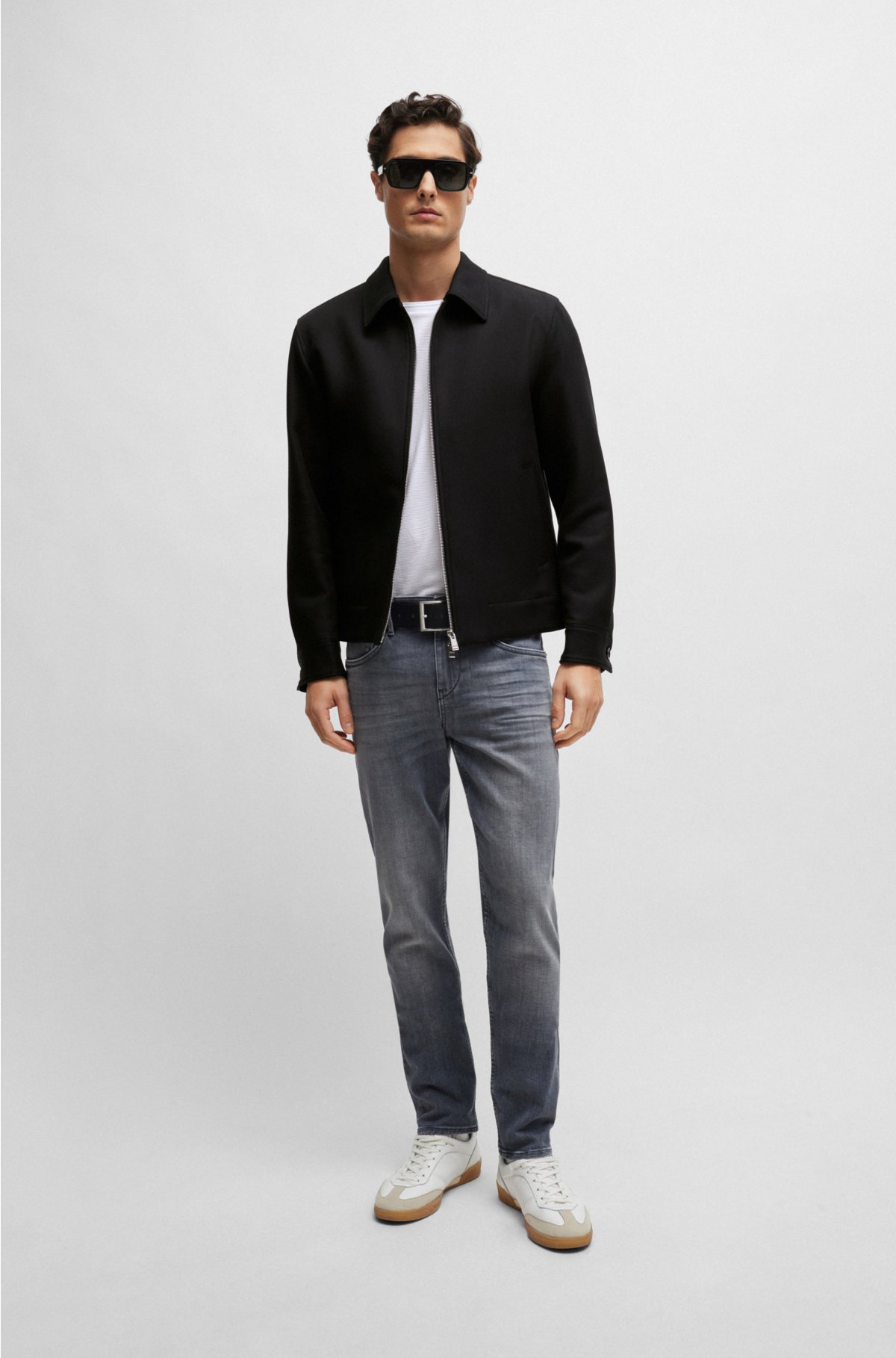 BOSS - Extra-slim-fit jeans in grey cashmere-touch denim