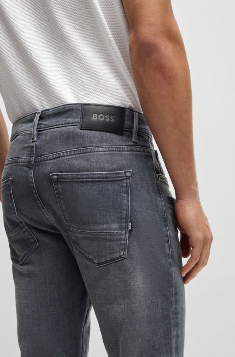 dun virtueel Arbeid BOSS - Extra-slim-fit jeans in grey cashmere-touch denim