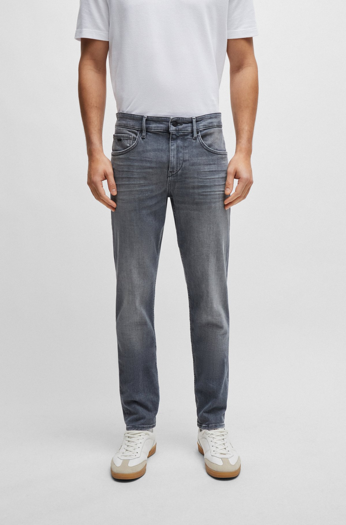 Jeans extra slim fit in denim grigio effetto cashmere, Grigio