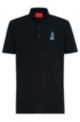 Stretch-cotton slim-fit polo shirt with robot print, Black