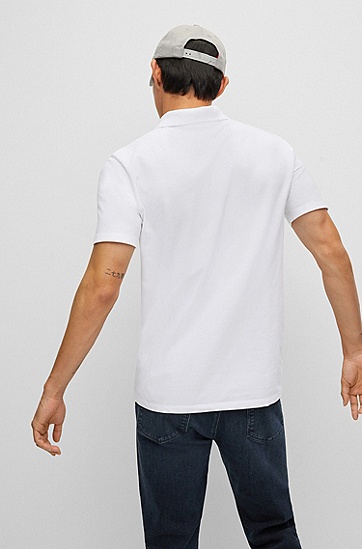 HUGO 雨果机器人印花图案弹力棉修身 Polo 衫,  100_White